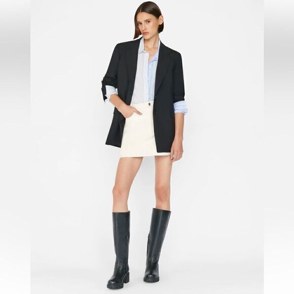 Frame Le High N Tight Skirt Bone Ivory Cream Mini Sz 27 NWT $198 - Picture 2 of 8